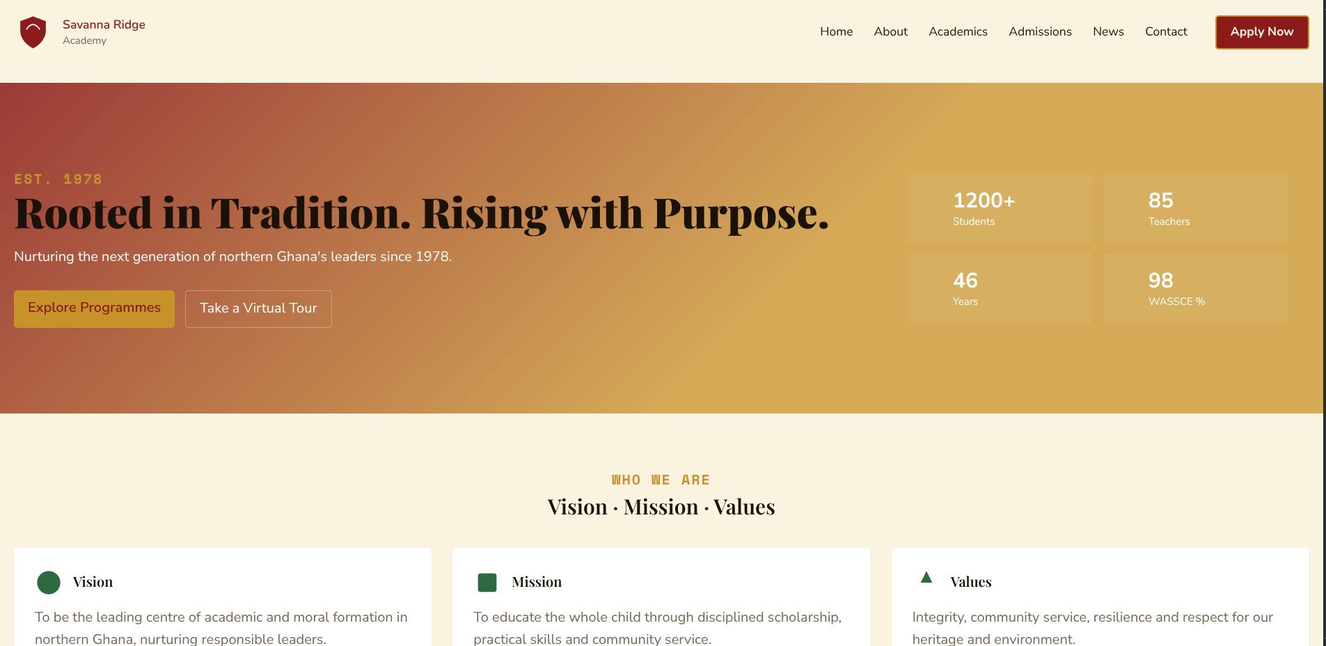 Corporate website interface mockup
